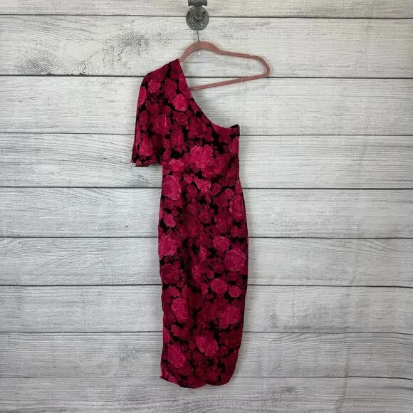 Do+Be Women's Pink & Black Floral One Shoulder Midi Dress Size Small - Picture 8 of 10